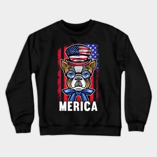 Merica Patriot BullDog American Flag Independence Day 4th of July Crewneck Sweatshirt